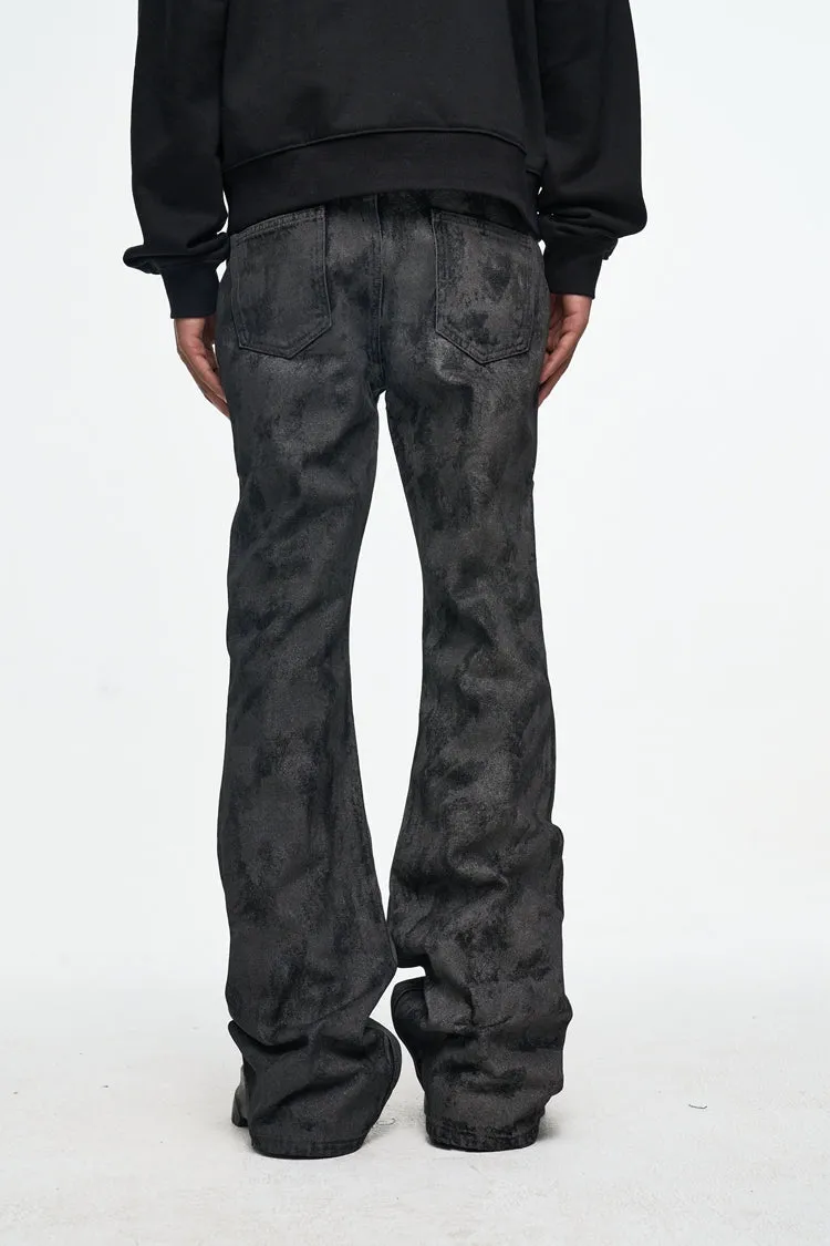 Dark Grey Waxed Wide Fit Micro Flared Jean Pants