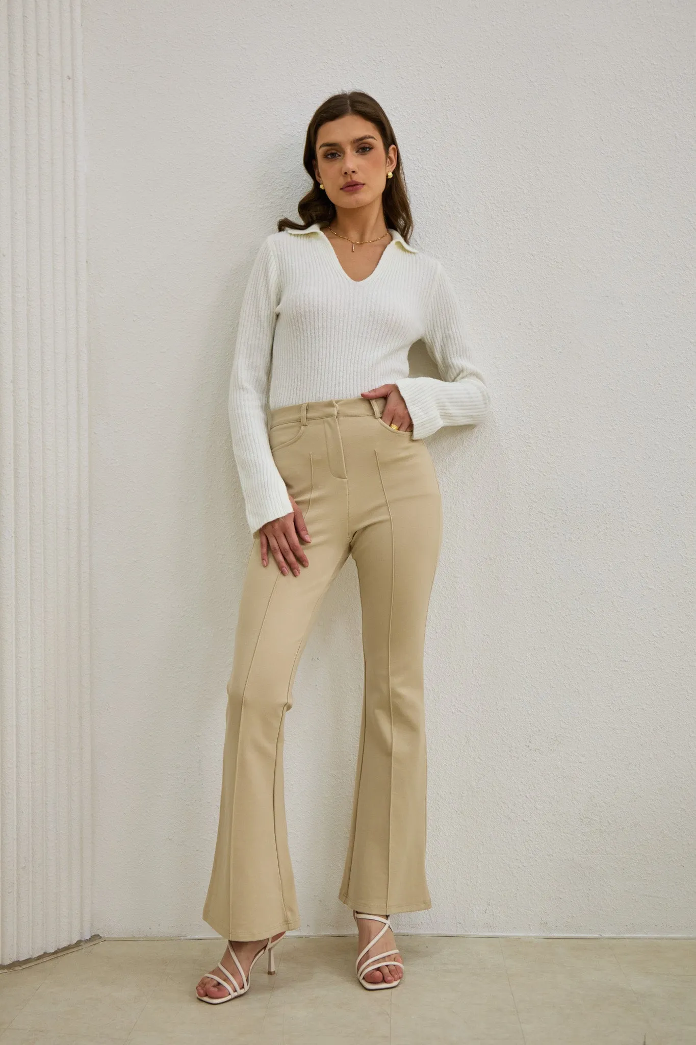 Demi Beige Flared Pants