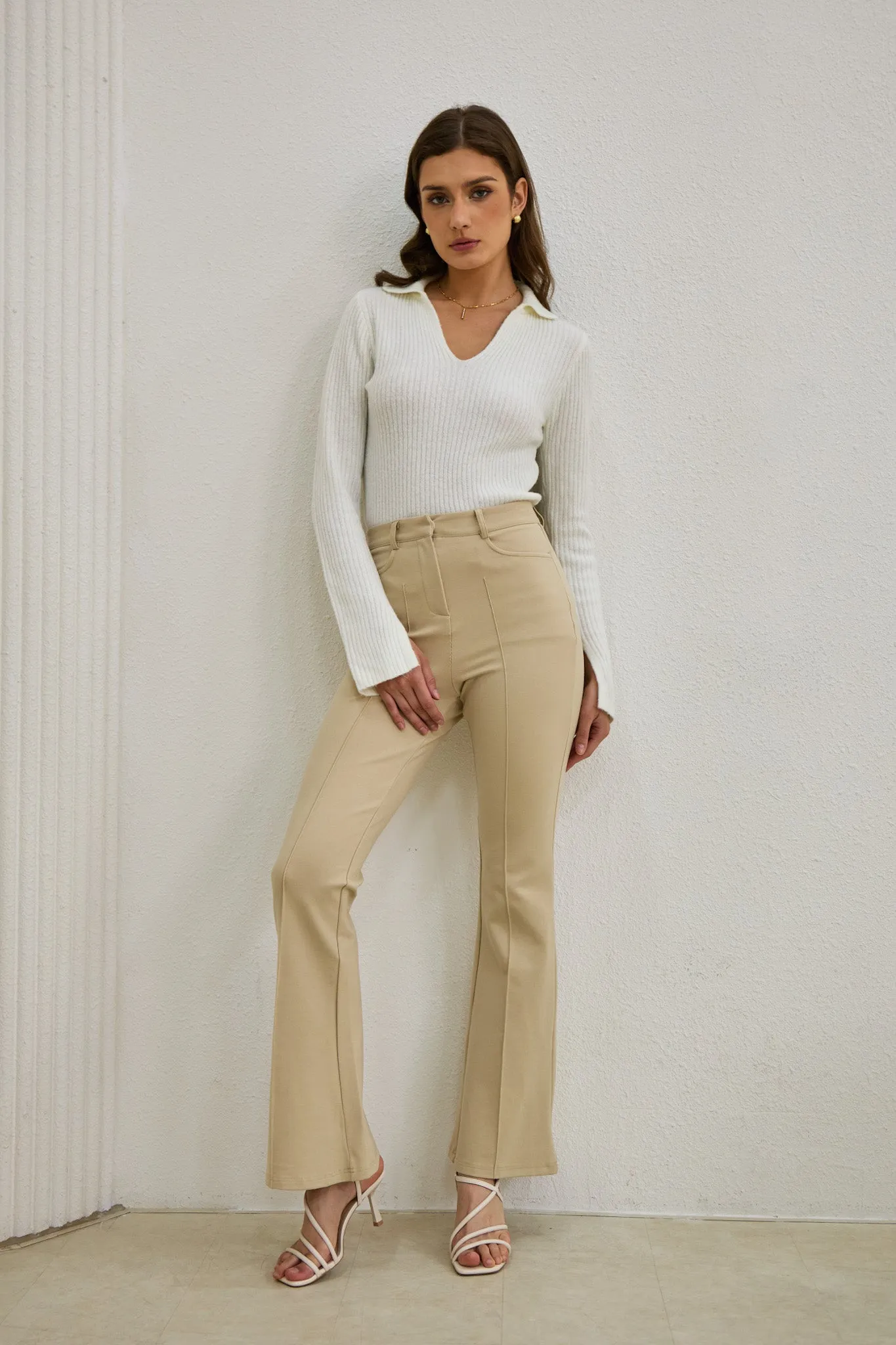 Demi Beige Flared Pants