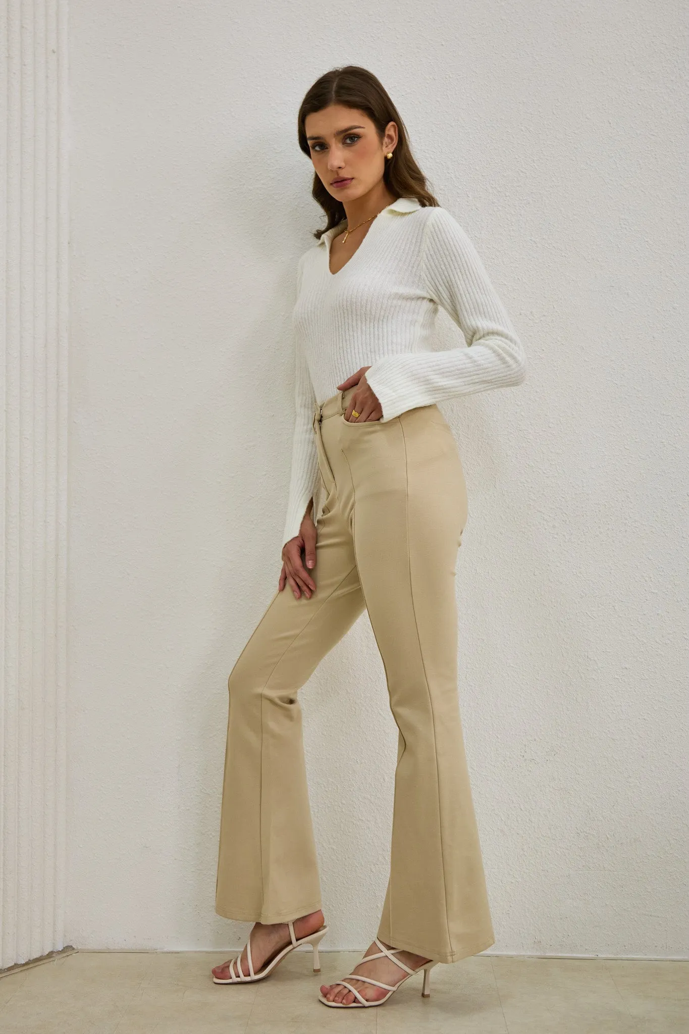 Demi Beige Flared Pants