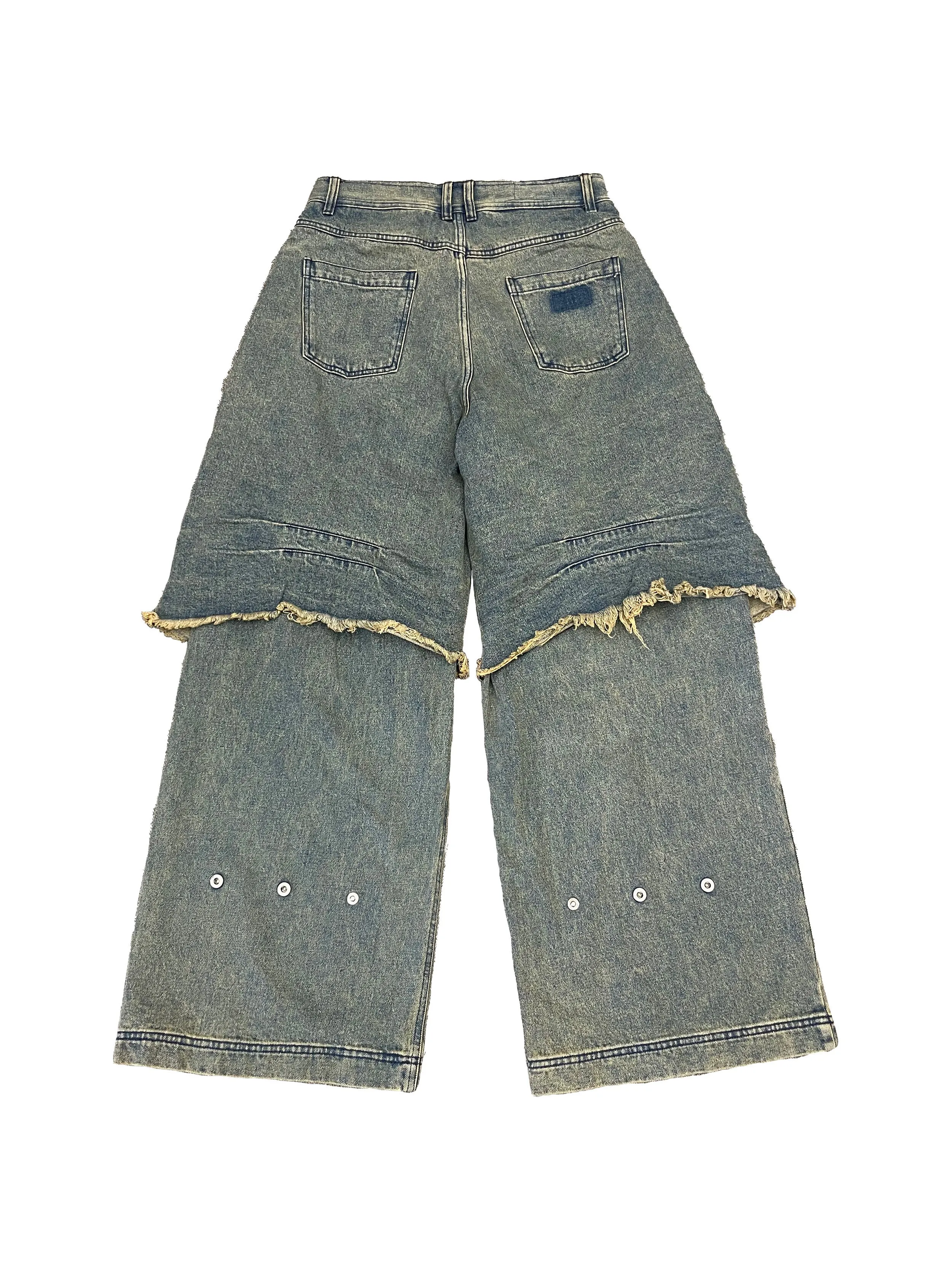 Destroyed vintage double denim pants