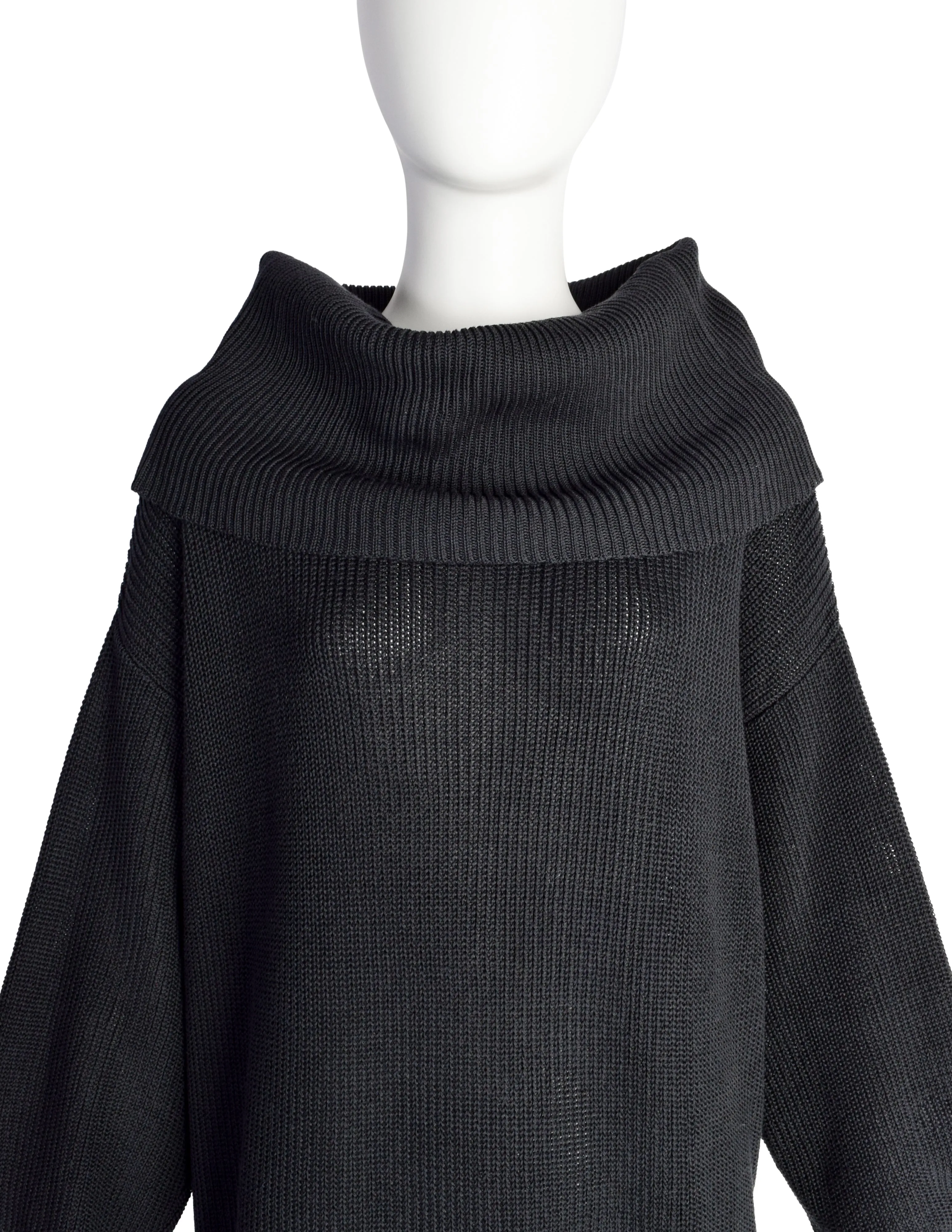 Donna Karan Vintage 1980s Oversized Black Knit Cotton Sweater