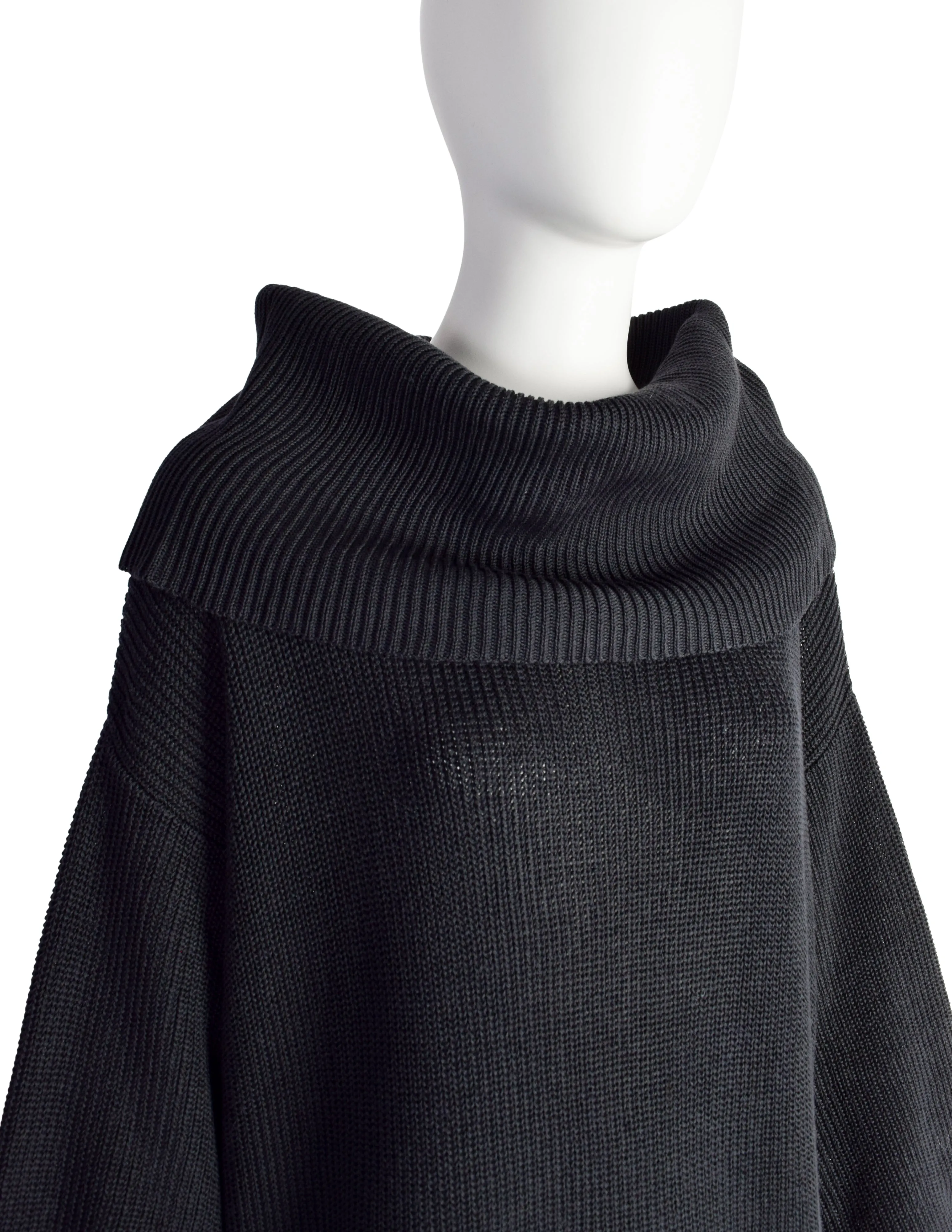 Donna Karan Vintage 1980s Oversized Black Knit Cotton Sweater