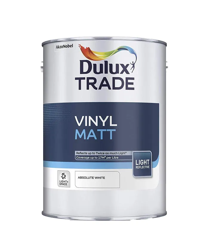 Dulux Trade Vinyl Matt Emulsion Light   Space Paint- Absolute White - 5 Litre