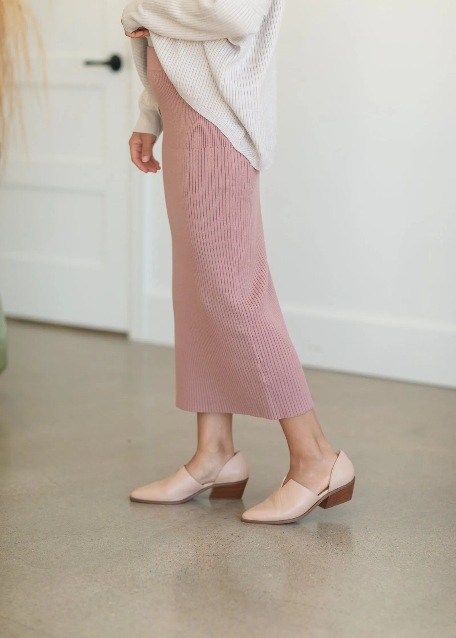 Dusty Rose Ribbed Sweater Midi Skirt - FINAL SALE