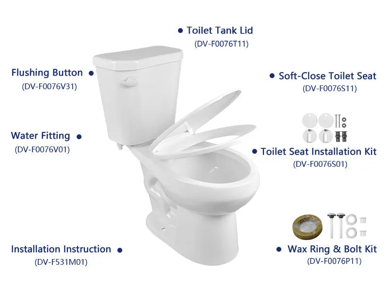 DYNASTY Two-Piece Round Toilet, 12" Rough-in Single-Flush