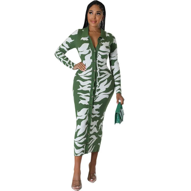 Elegant Women Long Sleeved Dress Autumn Printed Dress