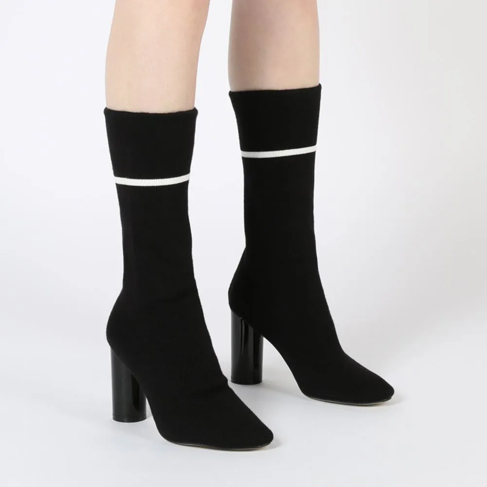 Elliott Sock Fit Stripe Ankle Boots in Black