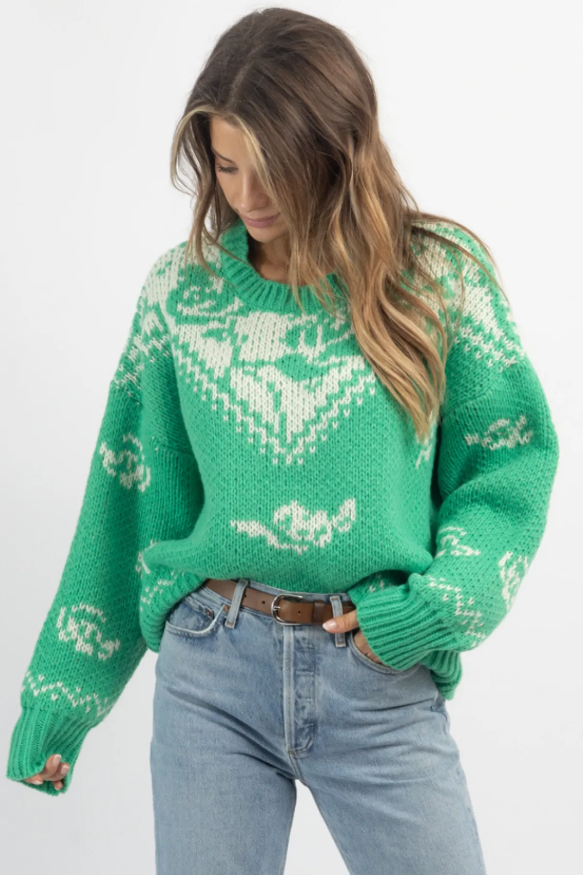 EMERALD VINTAGE ROSE SWEATER *BACK IN STOCK*