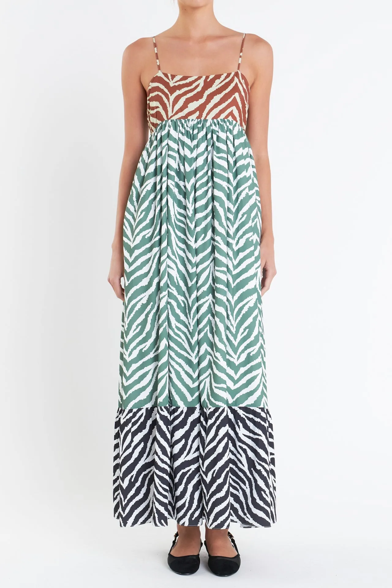 English Factory - Zebra Print Colorblocked Maxi Dress