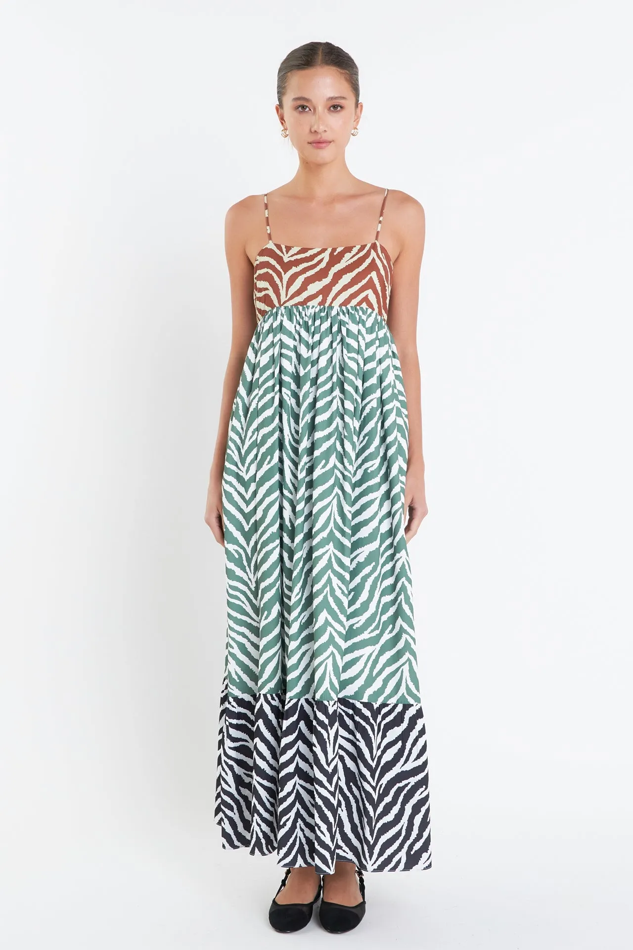 English Factory - Zebra Print Colorblocked Maxi Dress