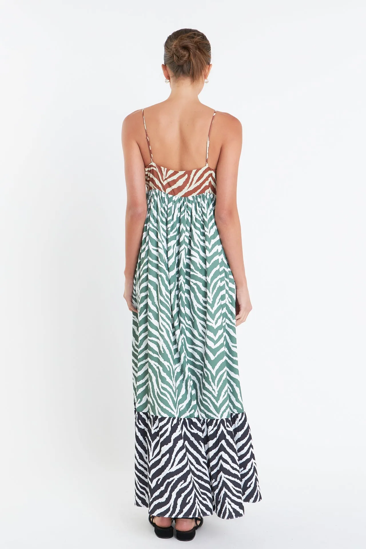 English Factory - Zebra Print Colorblocked Maxi Dress