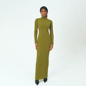 Fall Maxi Dress Elegant High Collar Slim Fit Long Sleeves Dress Women