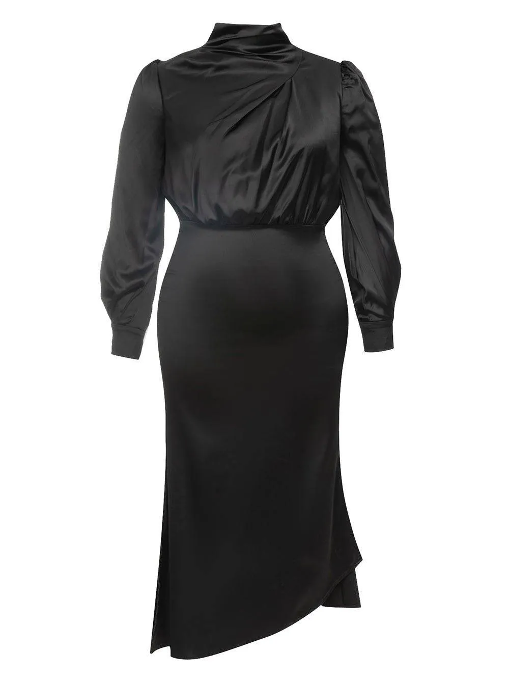 Farrah Mock Neck Lantern Sleeve Satin Dress