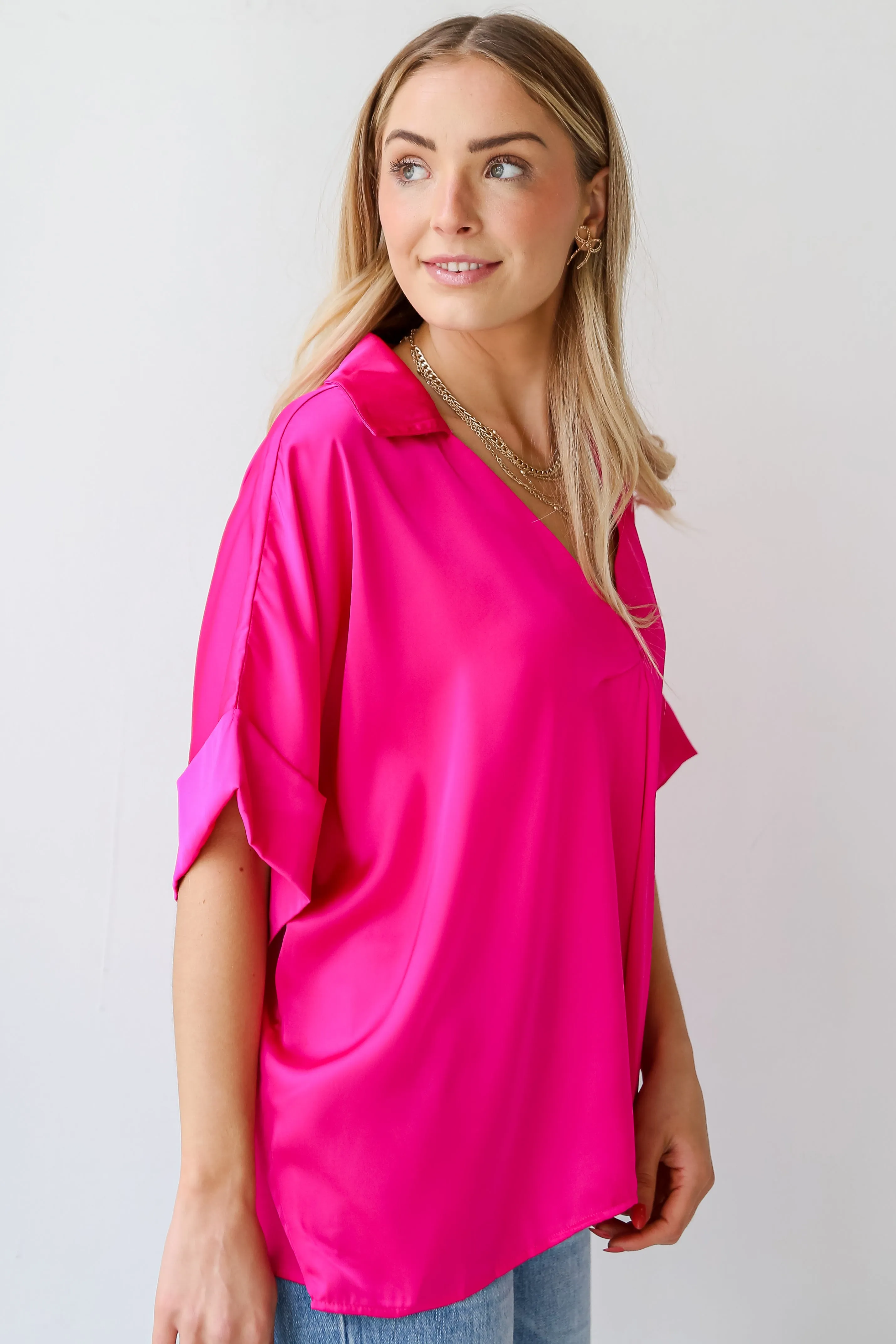 FINAL SALE - Captivating Presence Hot Pink Satin Blouse