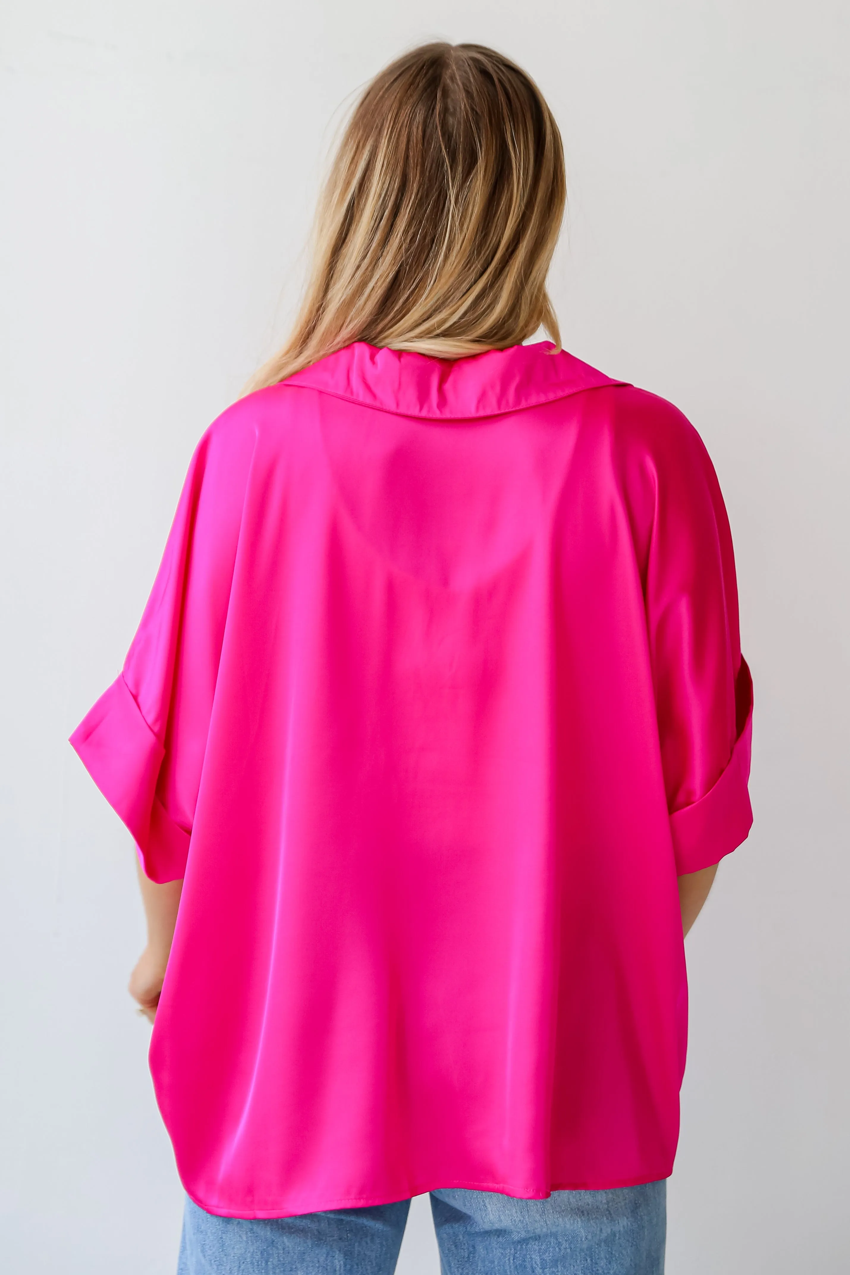 FINAL SALE - Captivating Presence Hot Pink Satin Blouse