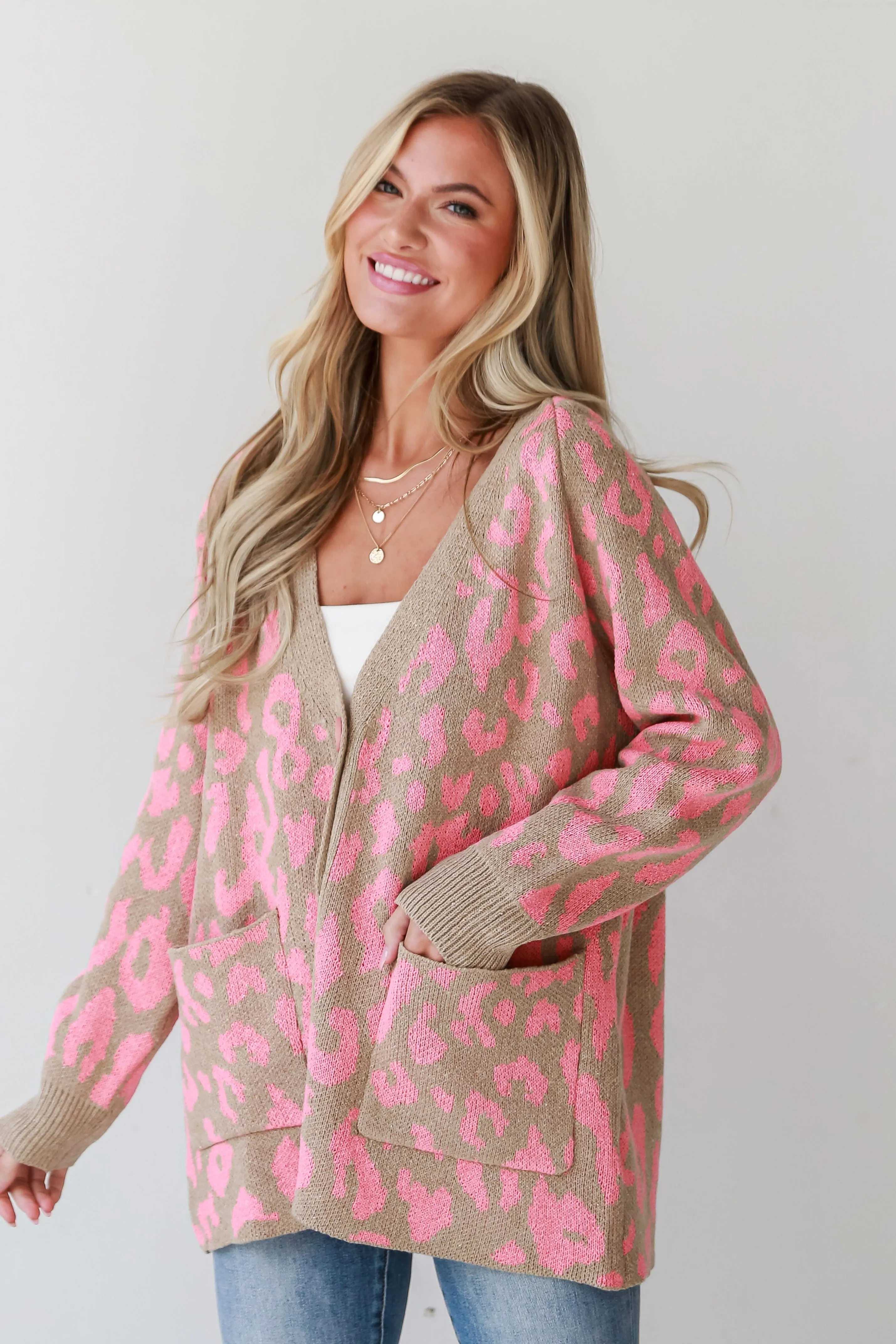 FINAL SALE - Fierce Darling Pink Leopard Sweater Cardigan