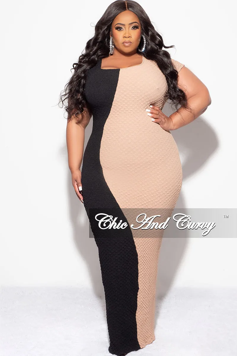 Final Sale Plus Size BodyCon Midi Dress in Black & Taupe