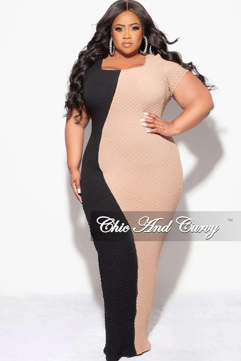 Final Sale Plus Size BodyCon Midi Dress in Black & Taupe