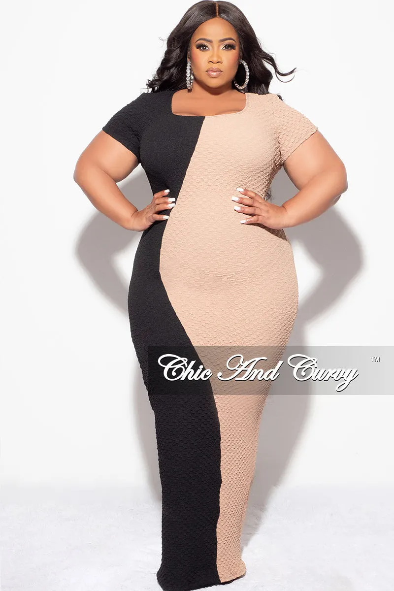 Final Sale Plus Size BodyCon Midi Dress in Black & Taupe