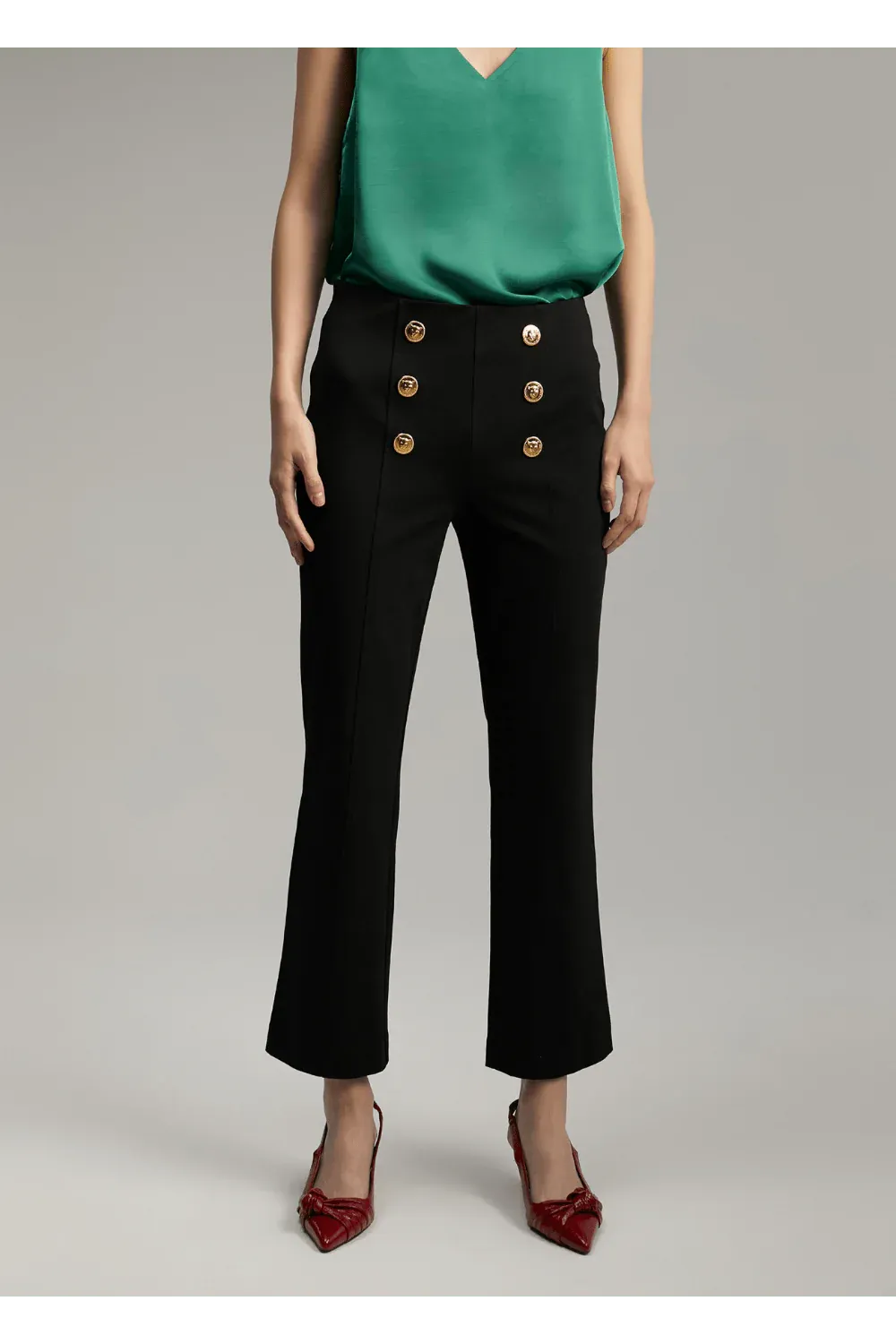 Flared pants with centre buttons - black