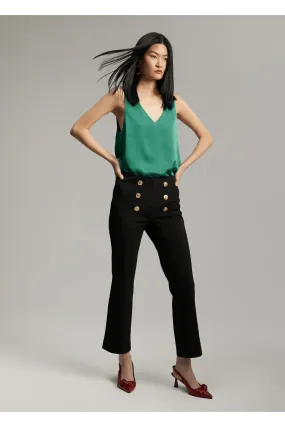 Flared pants with centre buttons - black