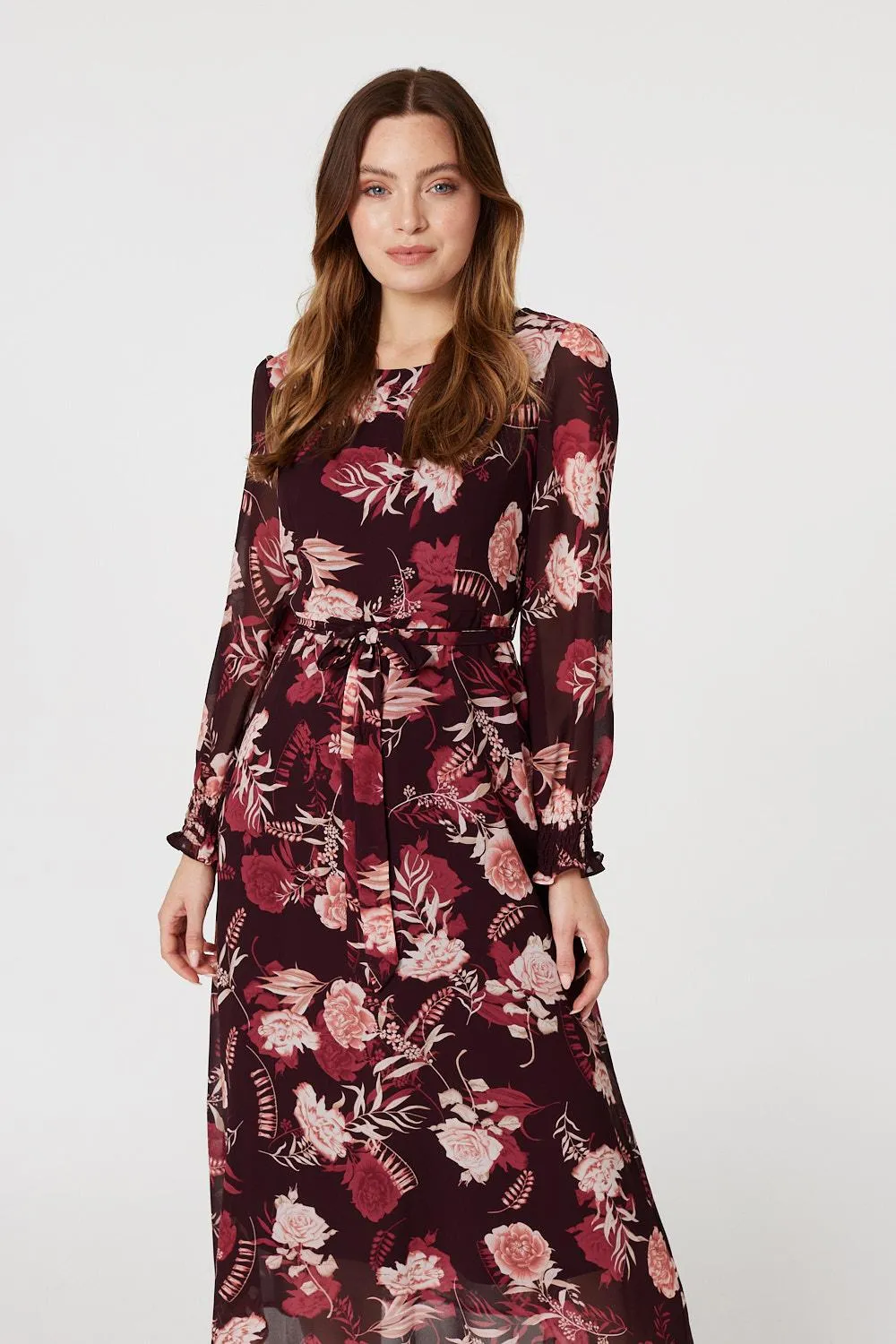 Floral Long Sleeve A-Line Dress