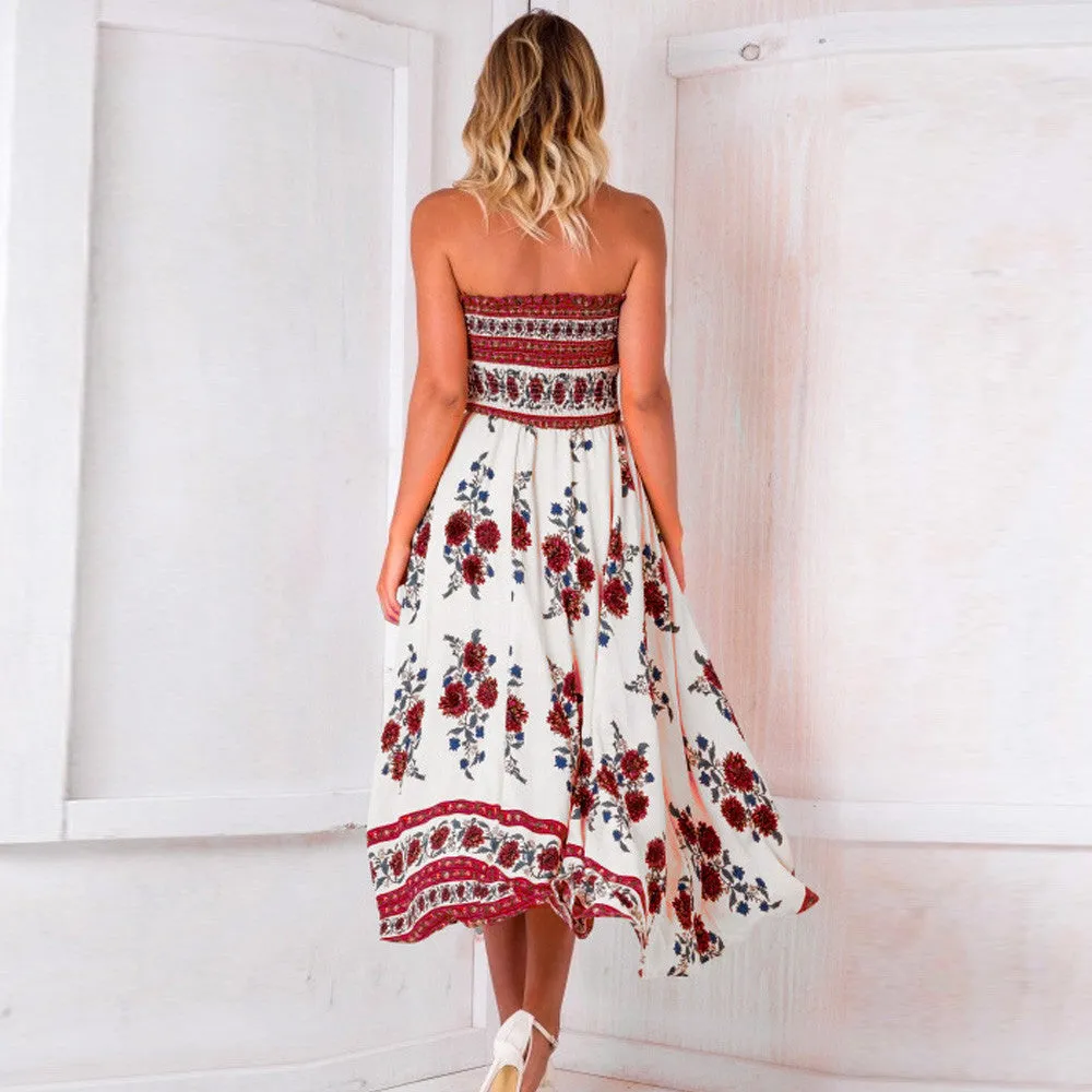 Floral Strapless Slit Maxi Dress