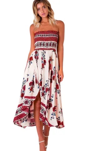 Floral Strapless Slit Maxi Dress