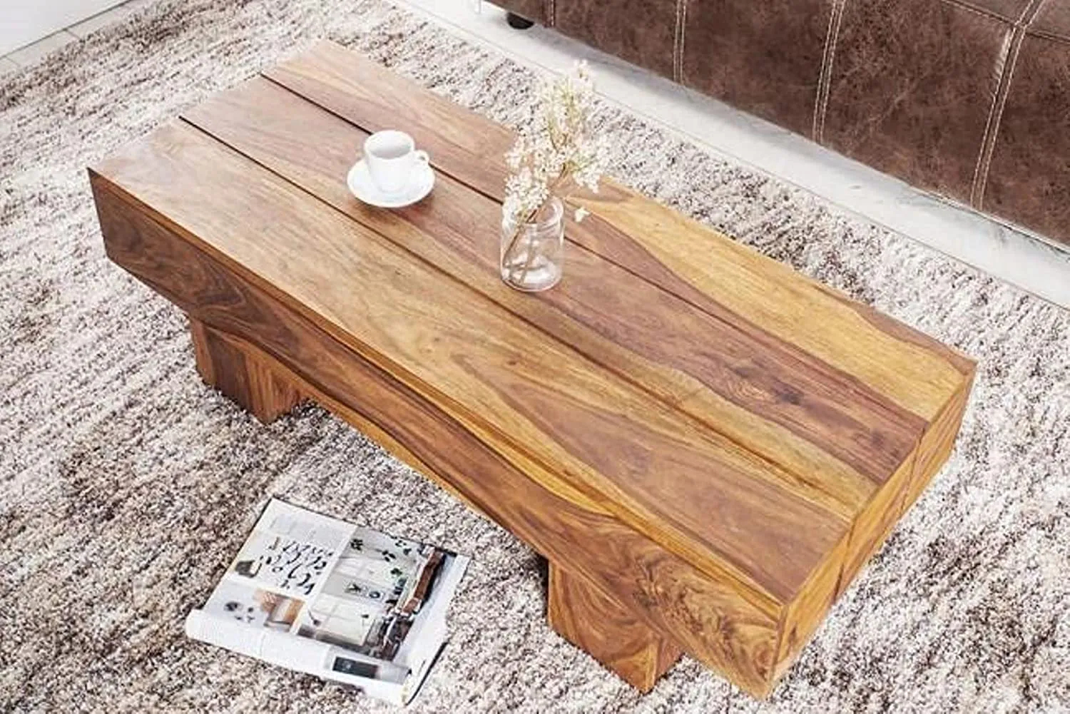 GHROYAL Sheesham Wood Center Coffee Table for Living Room Hall Wooden Teapoy Tea Tables Furniture for Office Bedroom & Outdoor Hall - (Natural Finish)