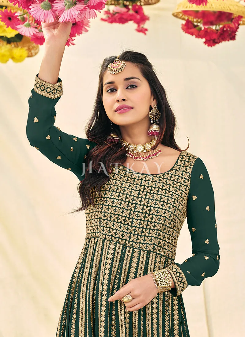 Green Embroidered Festive Anarkali Suit