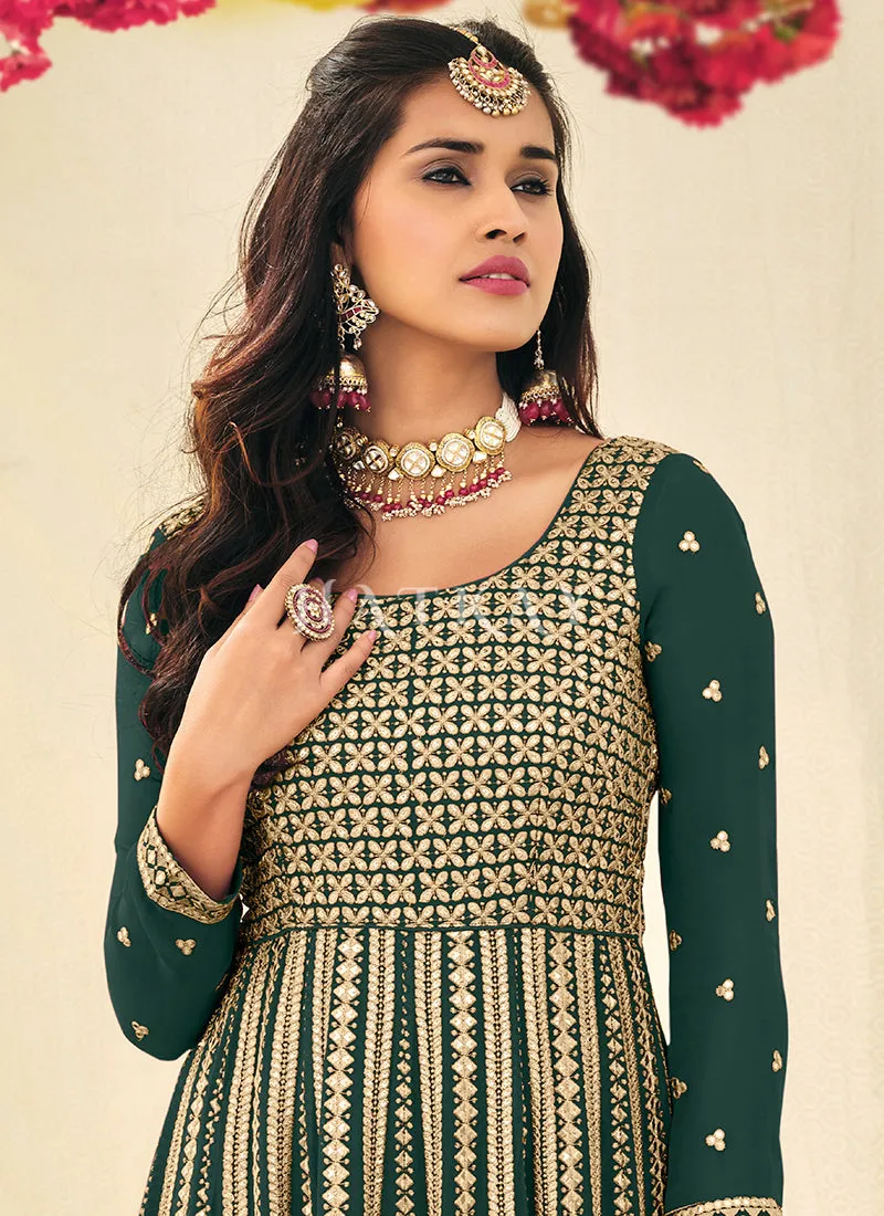 Green Embroidered Festive Anarkali Suit