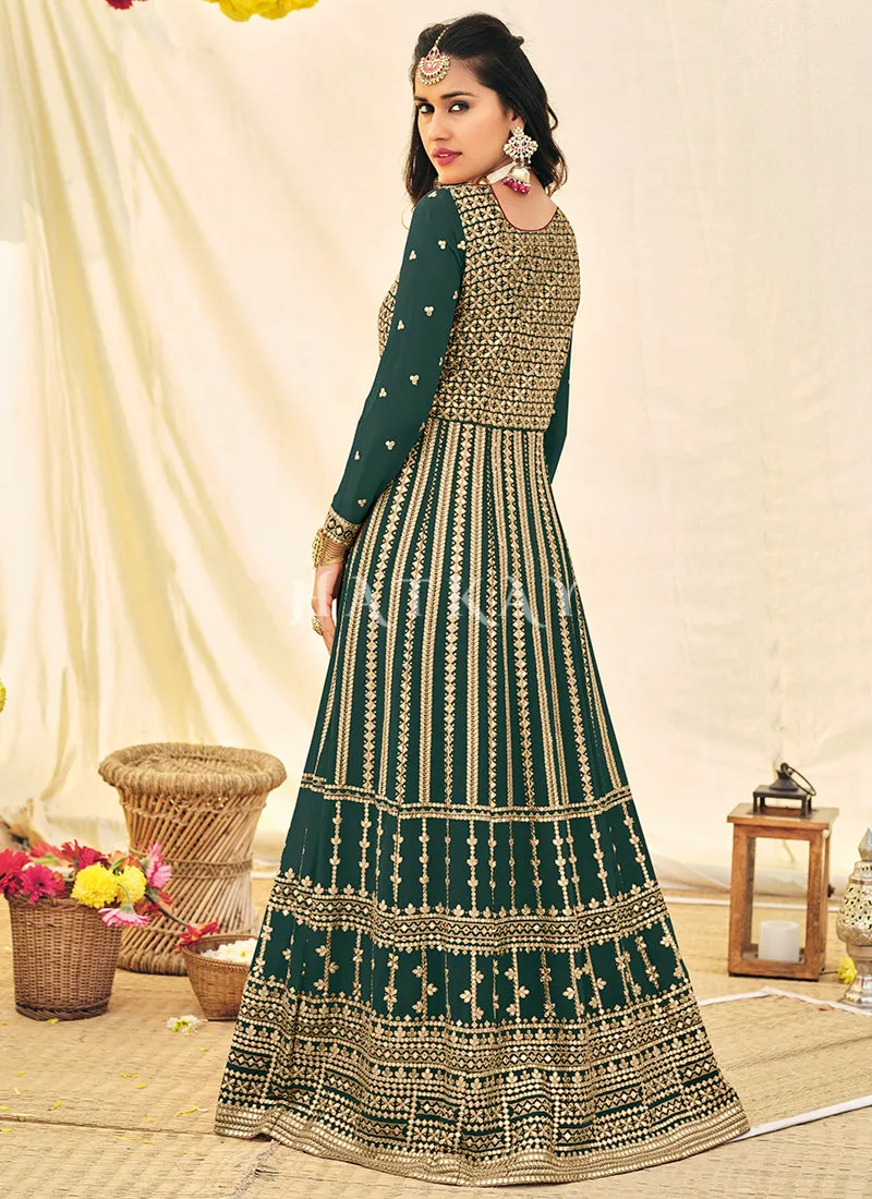 Green Embroidered Festive Anarkali Suit