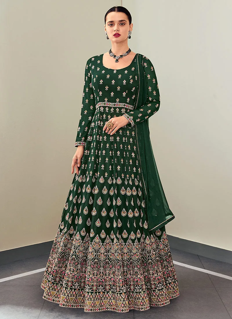 Green Multi Embroidered Festive Anarkali Suit