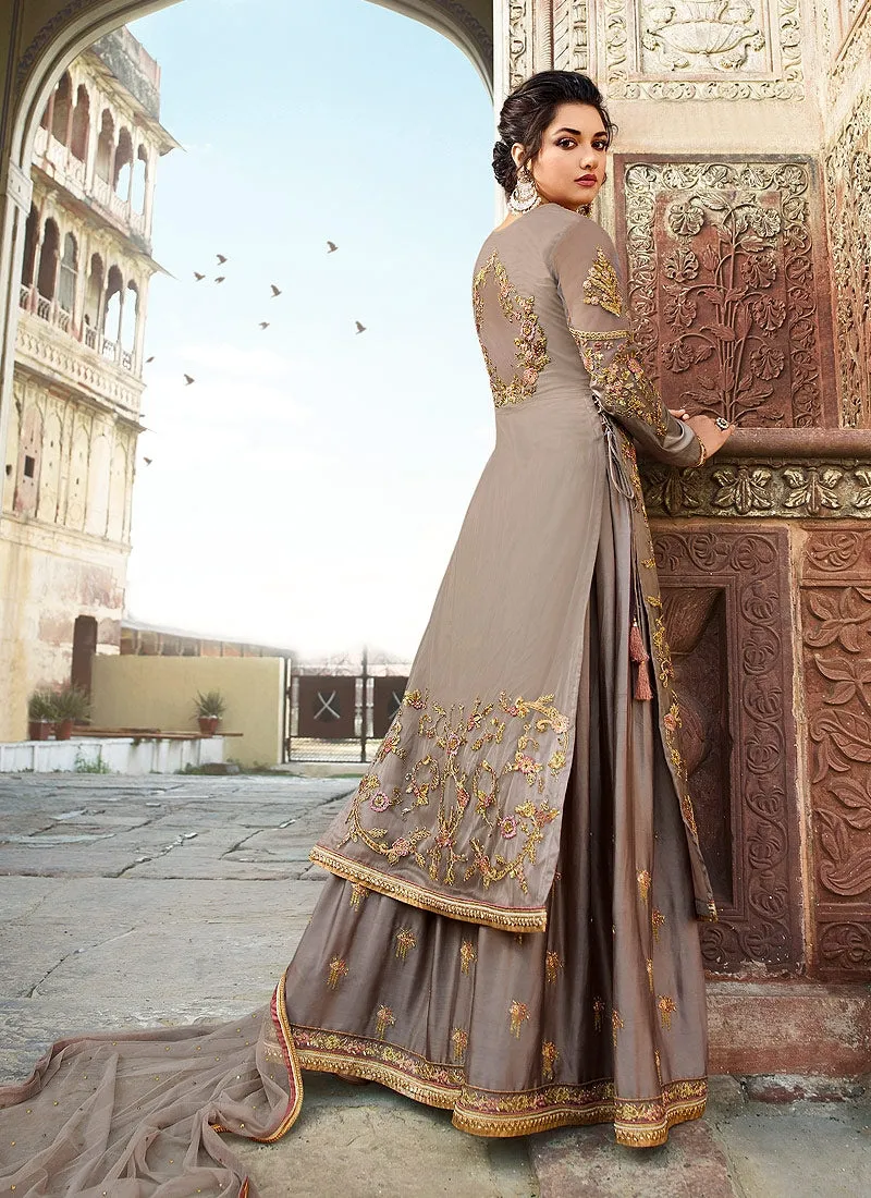 Grey And Silver Embellished Lehenga/Palazzo Suit