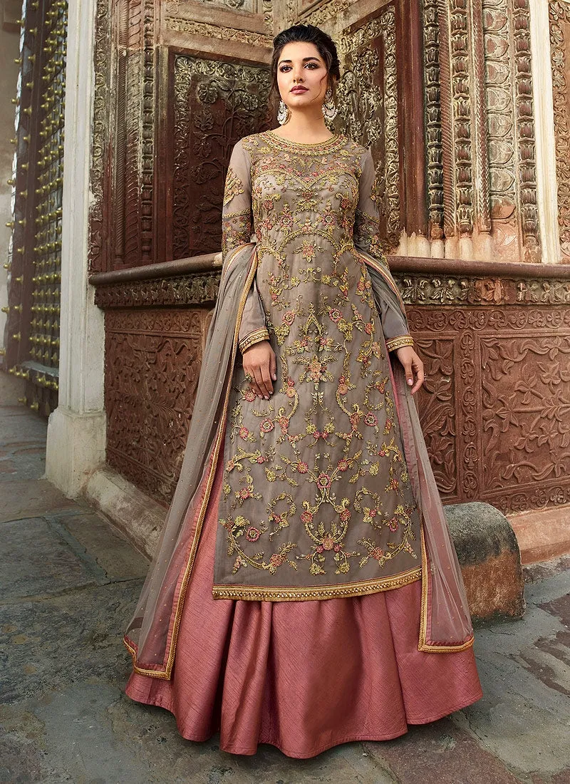 Grey And Silver Embellished Lehenga/Palazzo Suit