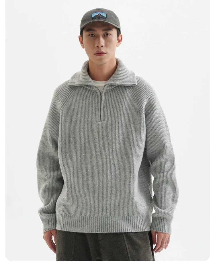 Half-Zip Ribbed Knit Pullover Sweater