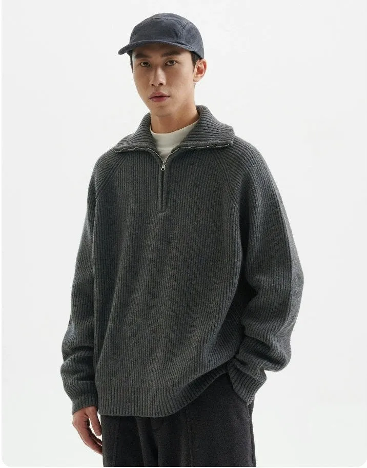 Half-Zip Ribbed Knit Pullover Sweater