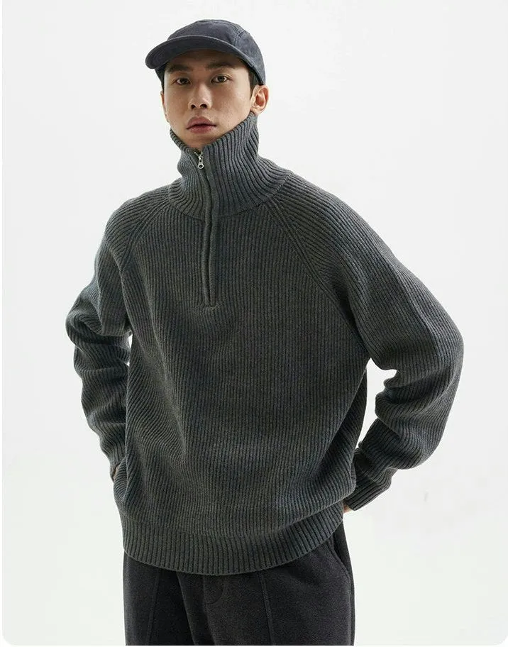 Half-Zip Ribbed Knit Pullover Sweater