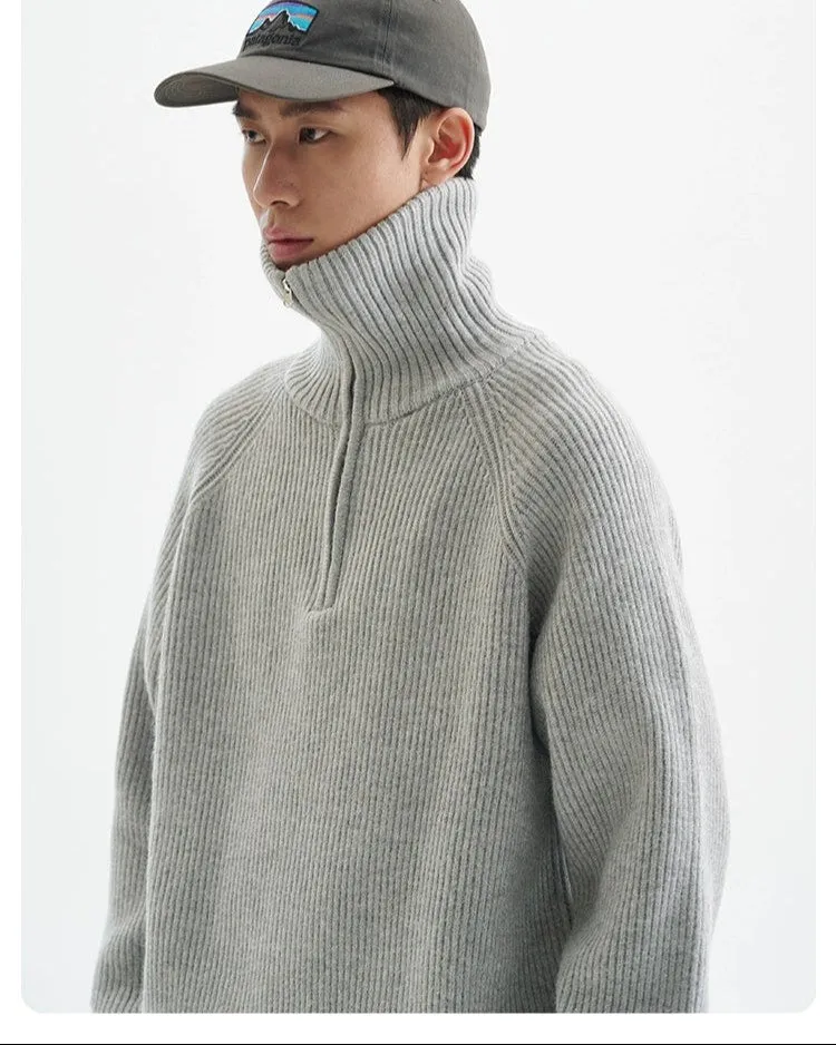 Half-Zip Ribbed Knit Pullover Sweater