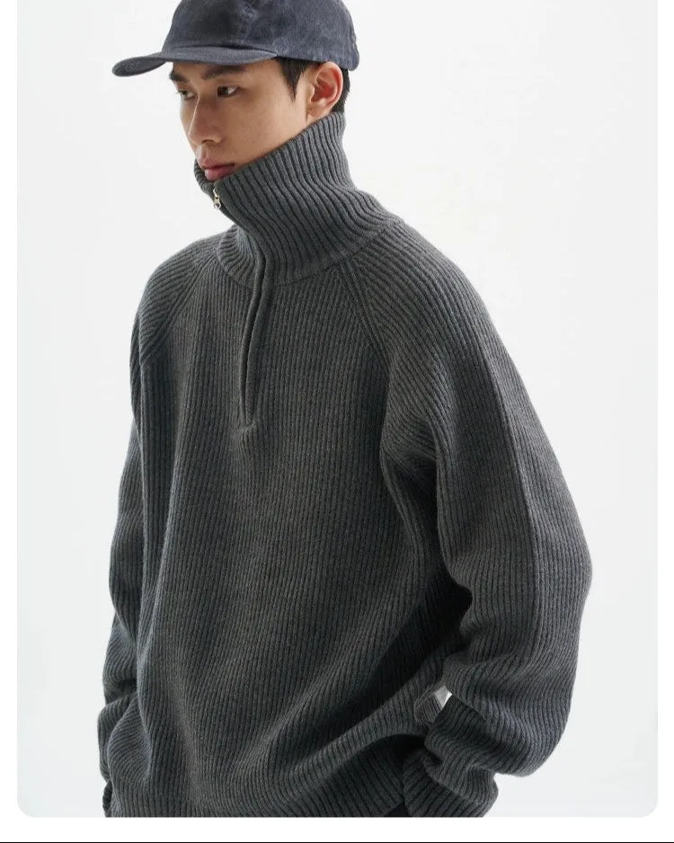 Half-Zip Ribbed Knit Pullover Sweater