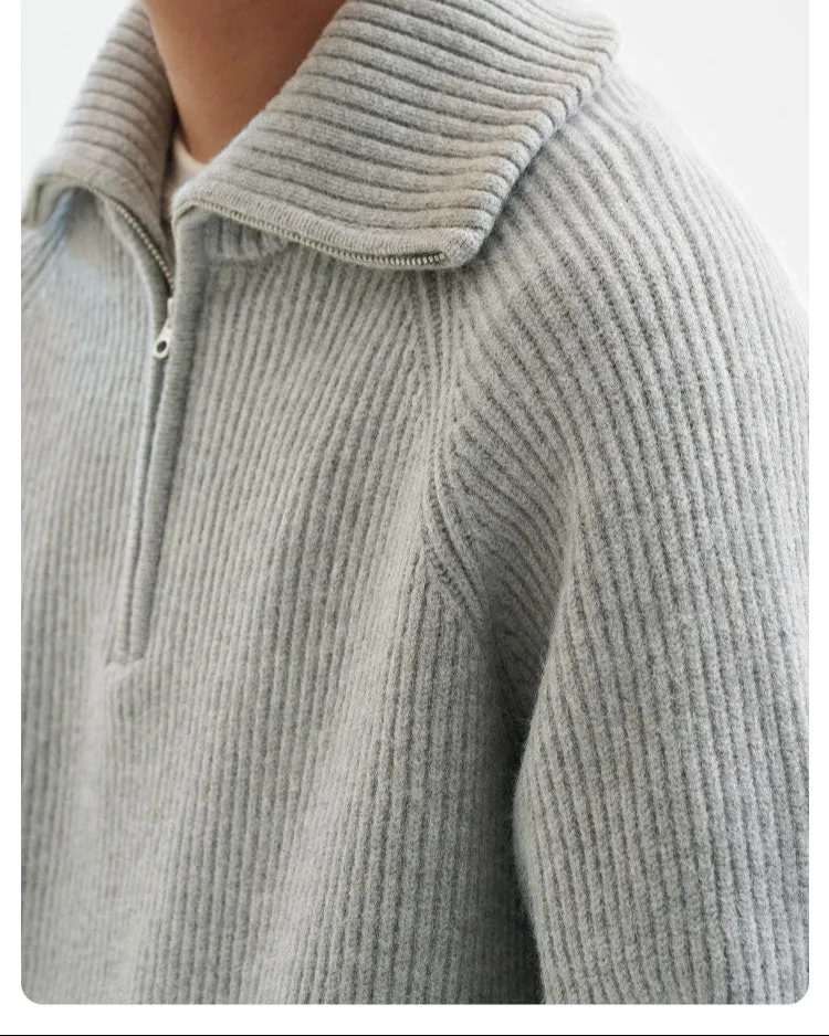 Half-Zip Ribbed Knit Pullover Sweater