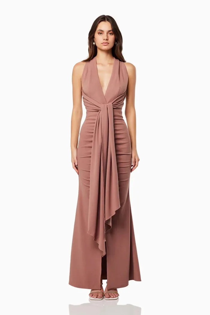 Halter Tie Waist Gown - Tan