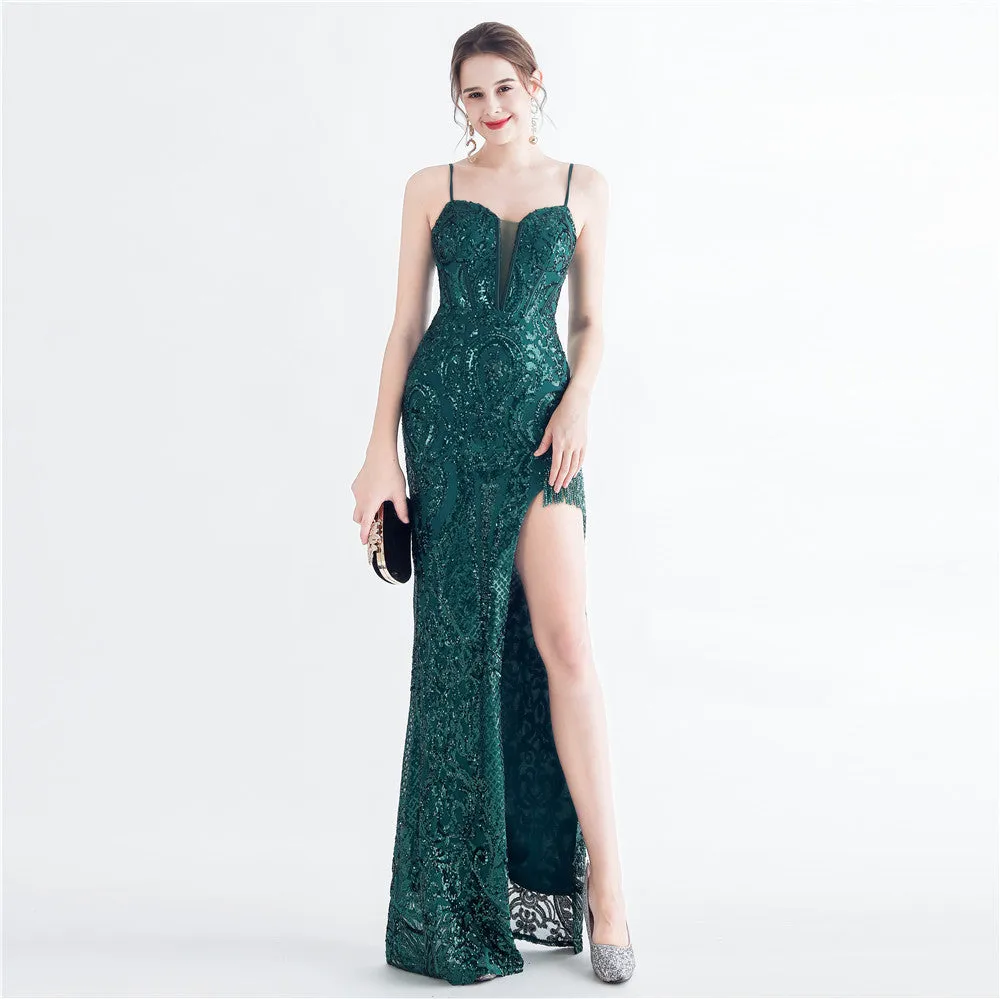 Handmade Beaded Floral Sequin High End Corset Evening Dress