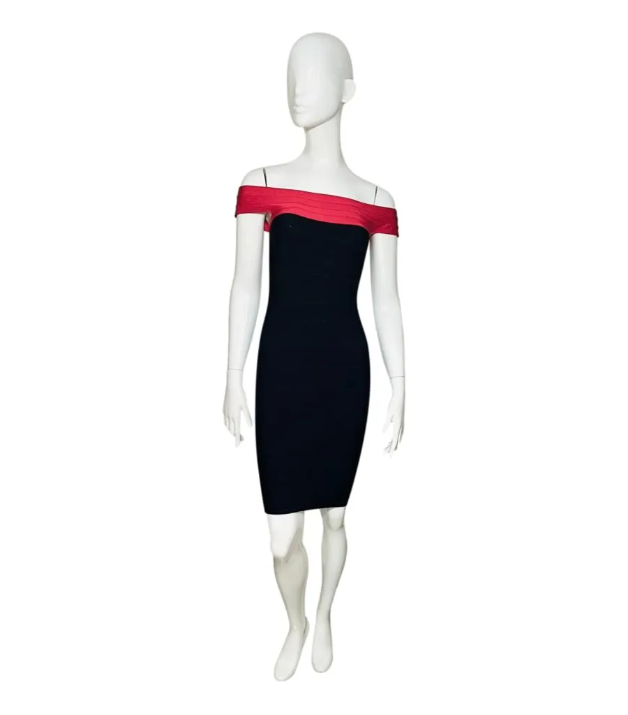 Herve Leger Off-Shoulder Bandage Dress. Size XXS