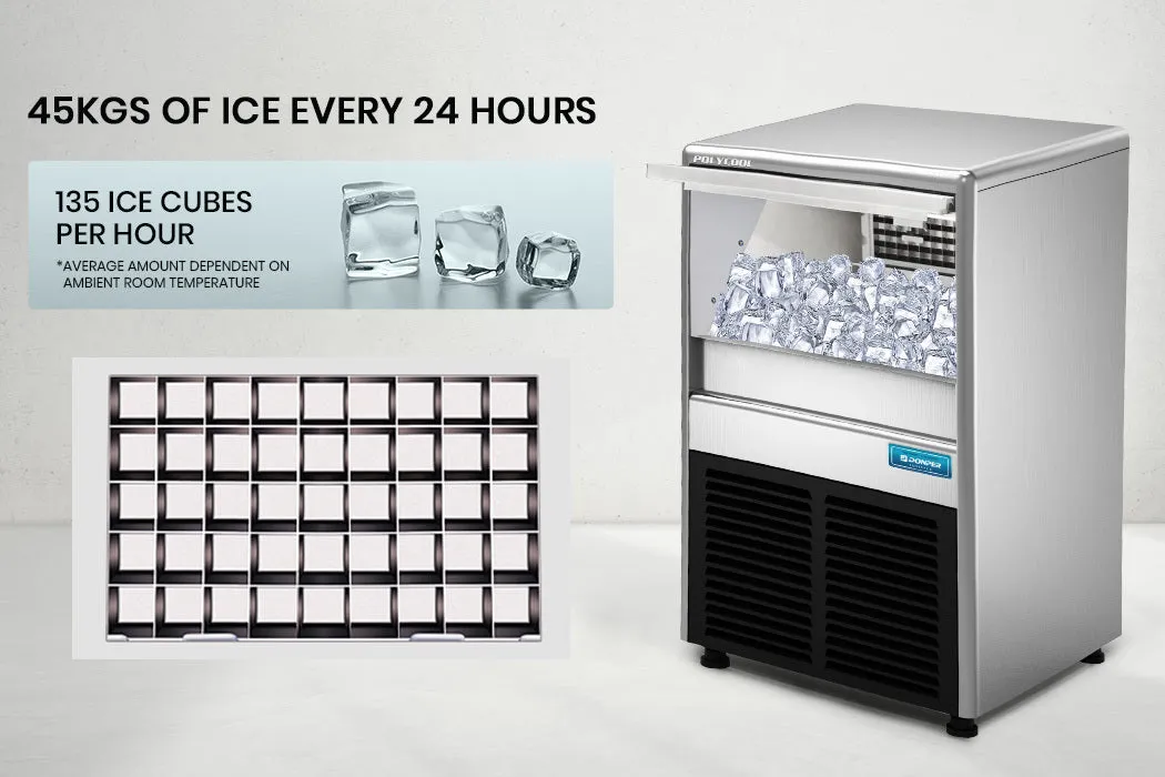 High Yield Ice Cube Maker, Stainless Steel, 60kg/day - PolyCool