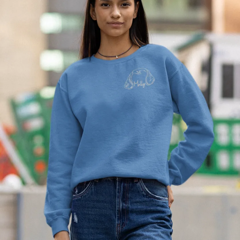 Indigo Custom Embroidered Crewneck Sweatshirt - Dog Ears with Name