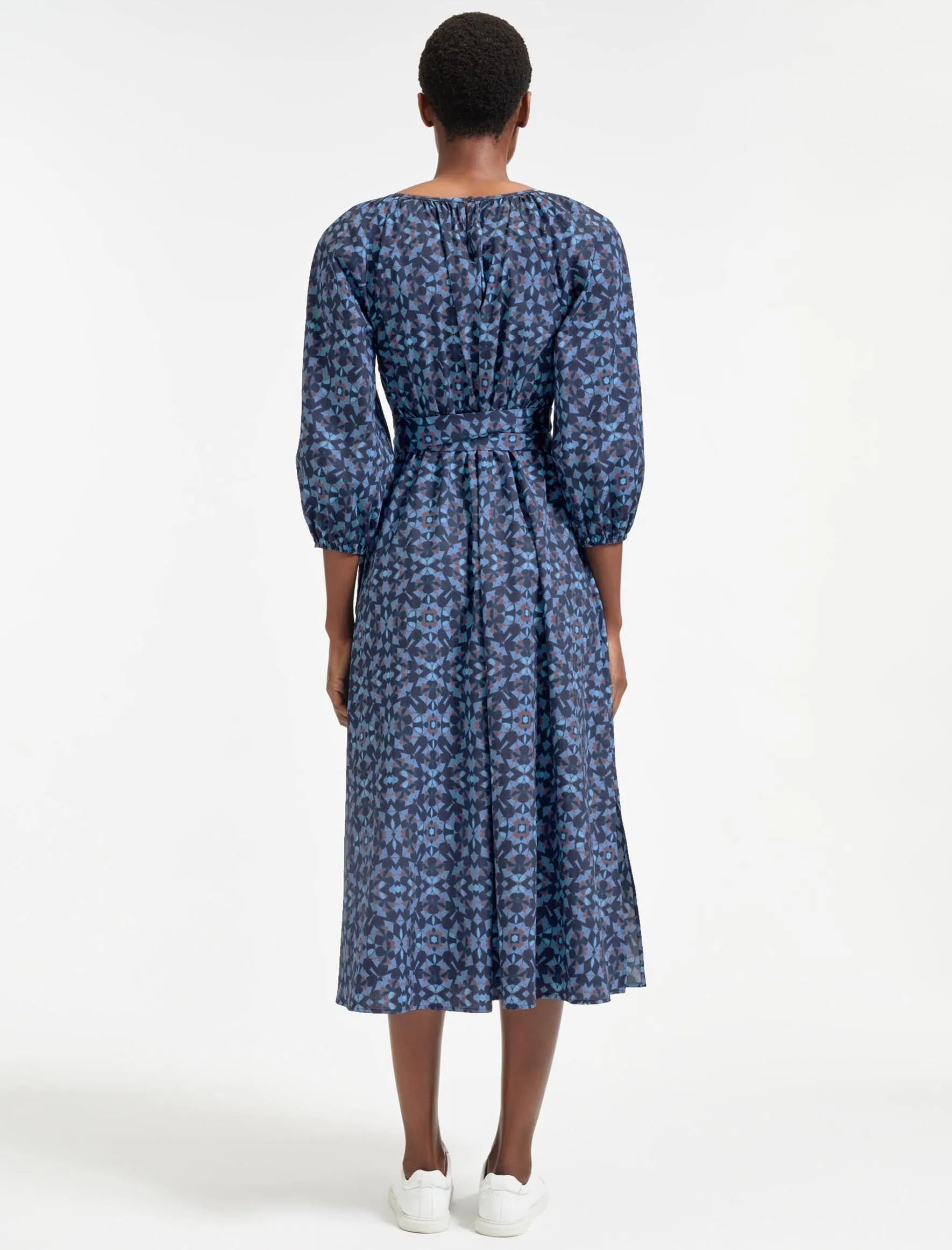 Ingrid Organic Cotton Maxi Dress - Blue Shibori Print