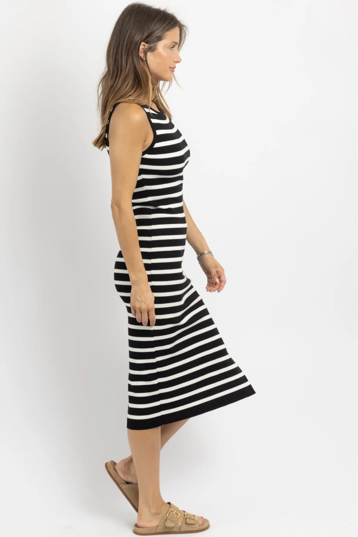 KAIA STRIPED MIDI DRESS