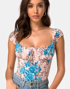 Kalina Bodice in Jungle Flower Blue and Cream